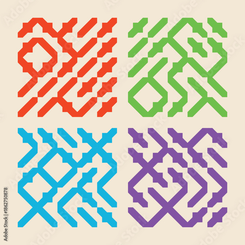 Collection of colorful geometric simple seamless patterns - bright symmetric textures. Vector repeatable minimalistic backgrounds. 
