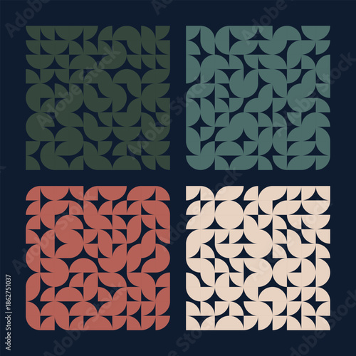 Collection of colorful geometric simple seamless patterns - bright symmetric textures. Vector repeatable minimalistic backgrounds. 
