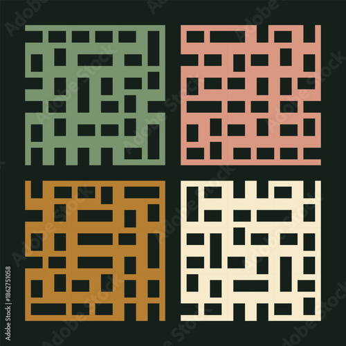 Collection of colorful geometric simple seamless patterns - bright symmetric textures. Vector repeatable minimalistic backgrounds. 
