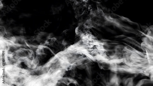 Tablou pe pânză Dense white smoke swirling dramatically across deep black background, abstract r