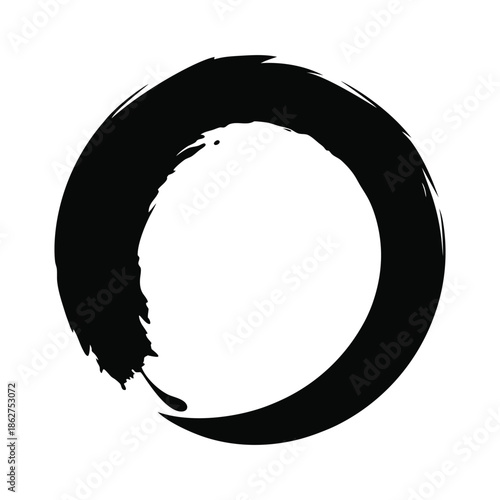 Enso zen circle brushstroke silhouette minimalist art on white background Vector illustration