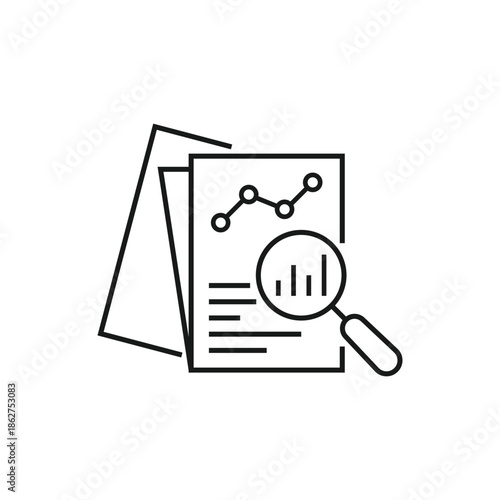 black linear document like auditing. concept of auditor, fax, seo, scrutiny, annual verification, evaluation, info, growth, forecast. flat style logotype design vector illustration on white background