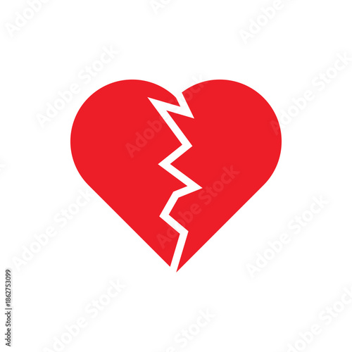 Red Heart broken to two pieces vector illustration icon or logo, broken heart concept, breakup or divorce, heartbreak regret, separated couple, tragic love. Broken Red Heart Emoji.Web
