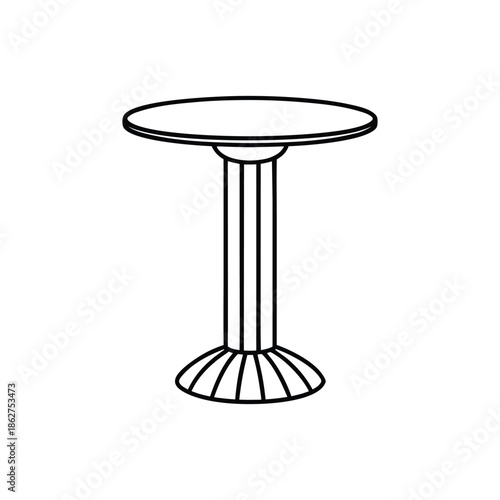 Modern round accent table with fluted base sketch on white background Vector illustration