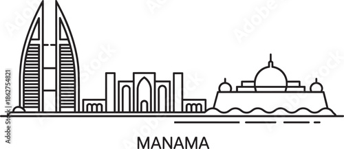 Manama Bahrain skyline outline architectural landscape travel line art illustration