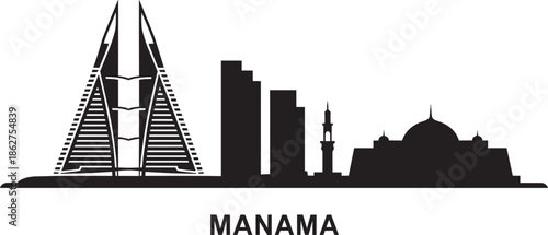 Manama skyline silhouette with modern buildings and traditional architecture travel landmark