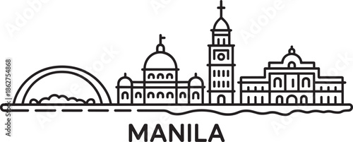Manila Philippines skyline outline architectural landscape travel line art illustration