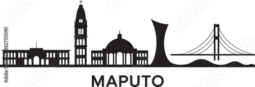 Maputo silhouette vector design showcasing african city landmarks and katembe bridge profile