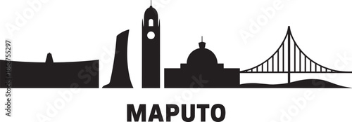 Maputo skyline silhouette illustration featuring mozambique capital landmarks and architecture