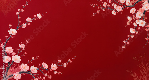 Elegant Red Floral Background with White and Red Blossoms