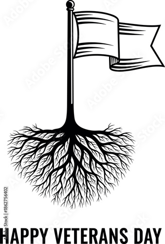 Vector illustration featuring a flag with deep roots for Veterans Day honoring the foundational legacy of military service