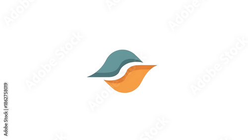 A simple abstract graphic illustration features two stylized, symmetrical shapes. They are in a serene palette of teal and orange colors. This design has a textured look