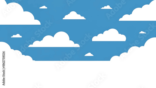 A simple, cartoon illustration of a clear, blue sky filled with fluffy white clouds of varying sizes and shapes