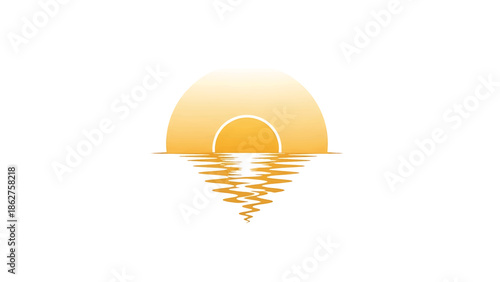 A simple, abstract representation of a sunset over water. The sun is a gradient, reflected in the rippling water below