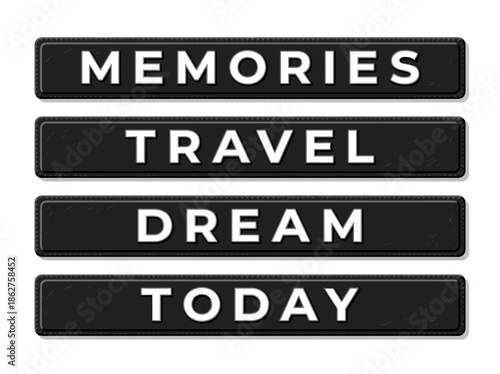 A collection of black rectangular buttons with white text displaying inspirational words