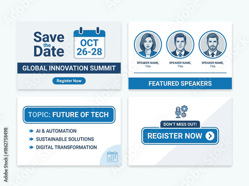 Global Innovation Summit promotional material featuring speakers and registration details on a clean white background