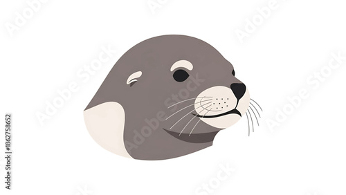 A simple, cartoon illustration of an aquatic mammal's head, facing right. Grays, creams, and whites make up the clean style