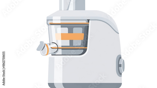A simple, illustrated representation of a kitchen appliance, likely for juicing. It features a transparent section and an orange inner piece