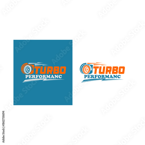 Logo design template set for turbo engine, turbo icon with blue and transparent background
