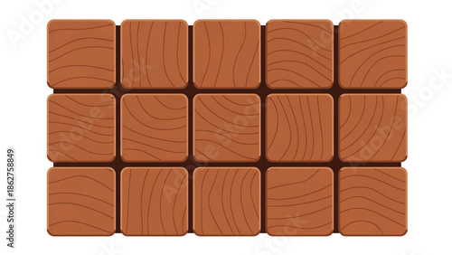A simple illustration of a rectangular block of treats. It is made of fifteen evenly spaced squares with a wood-like texture. They have brown frames