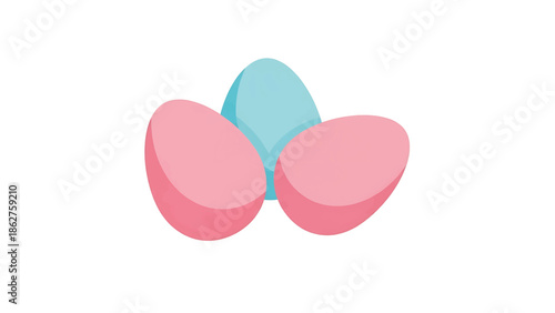 A simple illustration of three colorful eggs, two pink and one blue, against a white background, suggesting concepts like spring, Easter, and freshness