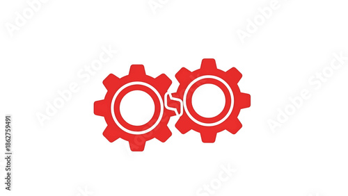 A simple, illustrative graphic shows two red cogs connected, suggesting collaboration or process. The gears are detailed and stylized