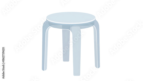 A simple, light blue stool is displayed against a white background. It's a three-legged piece of furniture with a round seat. The edges are soft