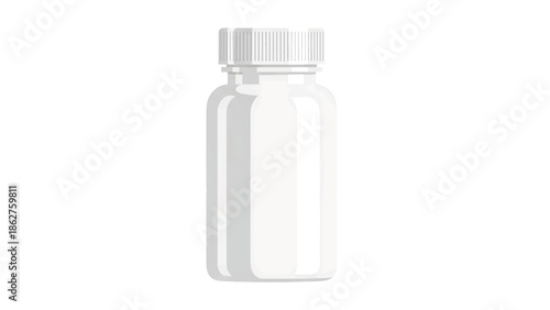 A simple, white, cylindrical bottle with a ridged cap. The bottle is empty and appears clean, suitable for packaging