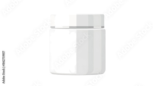 A simple, white, cylindrical container with a matching lid, likely for holding a product or item. It is depicted on a pure white background