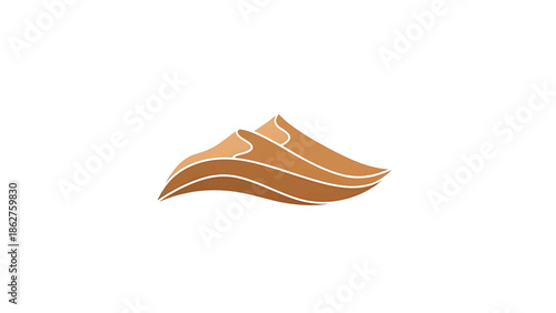 A simplified, abstract design depicting undulating desert dunes in shades of brown against a white background. This logo has a textured look