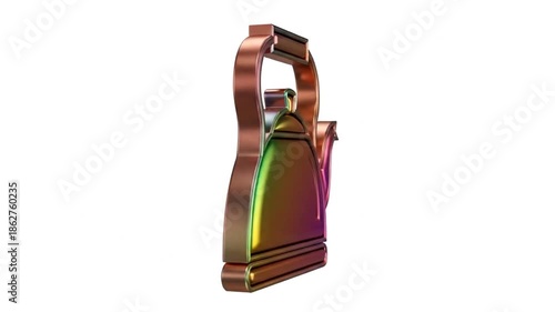 Shiny Copper Kettle with Handle and Spout on White Background.
