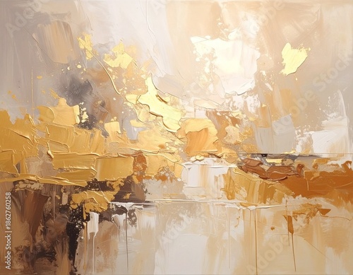 Abstract Gold and Beige Textured Painting