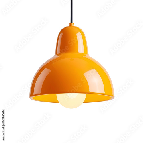 Orange Metal Pendant Light Fixture Hanging.