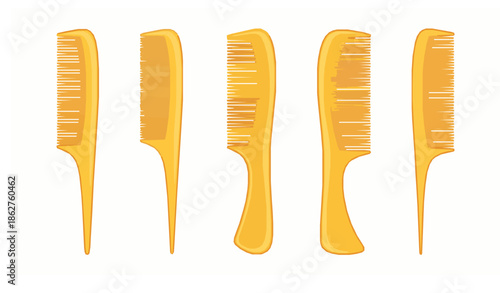 Yellow hair comb collection vector illustration isolated on white background