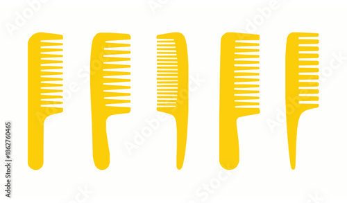 Flat yellow comb icon set hair grooming vector isolated on white