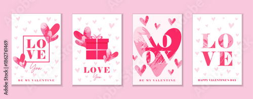 Set of creative greeting cards "Love and be my Valentine" for Valentine's Day 2026. Heart shape and Valentine's Day gift boxes for Valentine's Day covers or wedding invitations