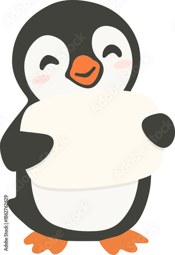 Cartoon Penguin Holding a Sign