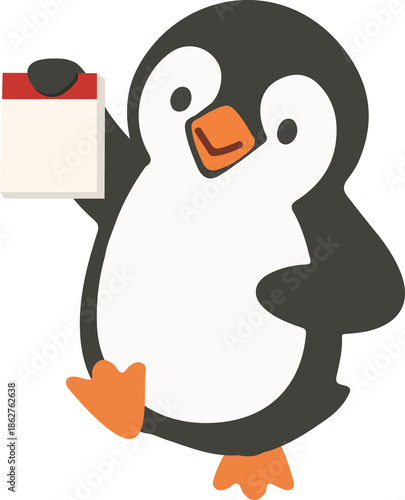 Cartoon Penguin Holding a Calendar Illustration