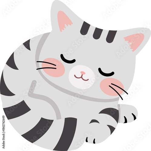 Illustration of a Sleeping Striped Cat