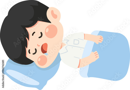 Cartoon Boy Sleeping Soundly in Bed