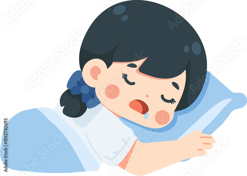 Illustration of a Sleeping Girl with Drool