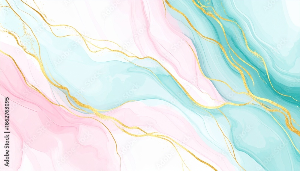 Fototapeta premium Abstract Watercolor Painting with Gold Veins - Elegant Fluid Art Design.