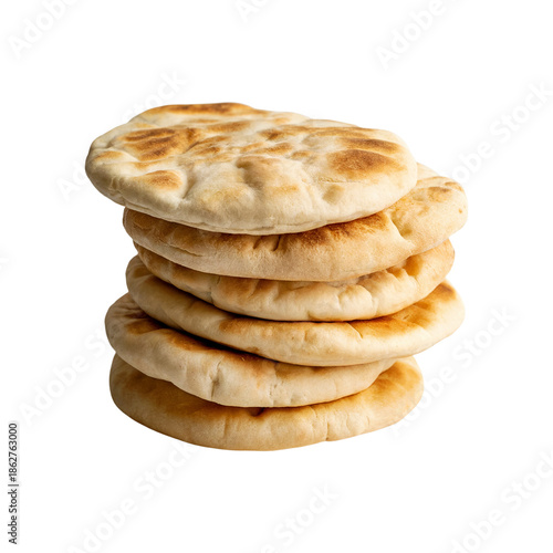 Stack of Freshly Baked Pita Bread Isolated on a Transparent Background