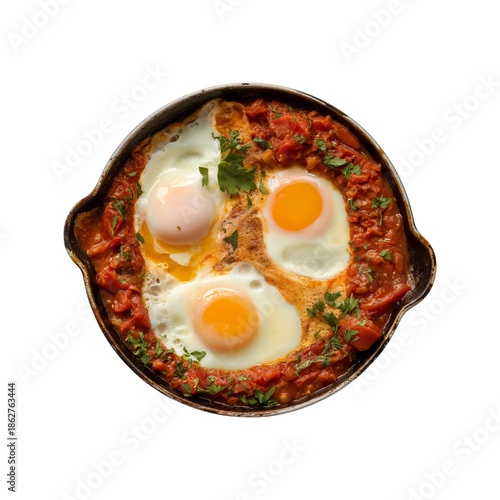 Overhead Shot of Shakshuka Breakfast Isolated on a Transparent Background