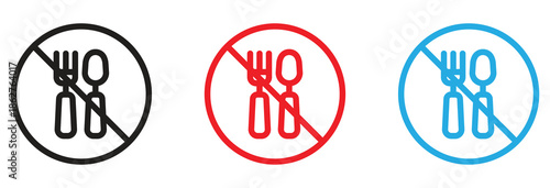 Universal symbol indicating no eating allowed, featuring a crossed-out fork and spoon in various colors
