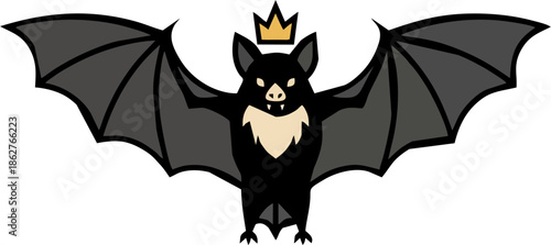 Majestic Vampire Bat King with Golden Crown Vector Illustration