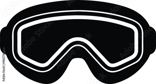 Black vector icon of snowboard goggles, Isolated protective eyewear for winter sports