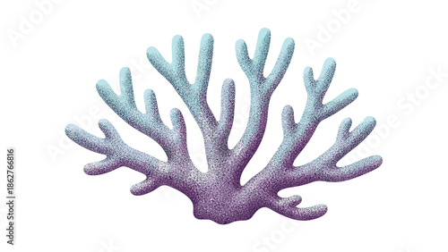 Beautiful sea coral in shades of purple and blue is shown in a stippled art style on a plain white background for design.