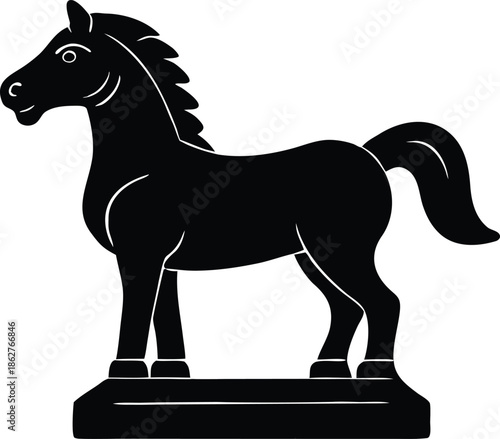 Elegant Horse Figurine Minimalist Black Silhouette, Traditional Steed Symbol Isolated Graphic