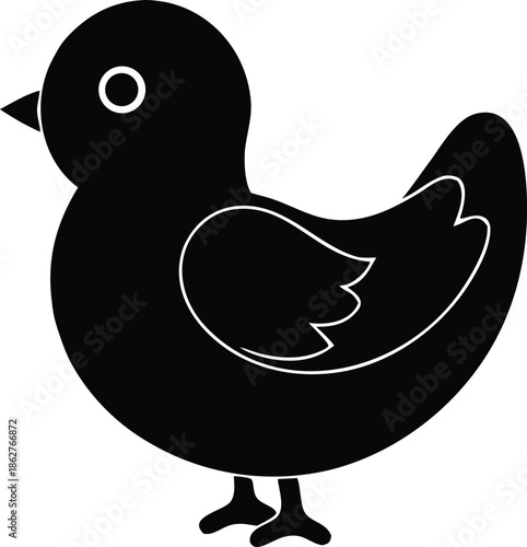 Cute little baby chicken icon, Simple bird silhouette cartoon graphic
